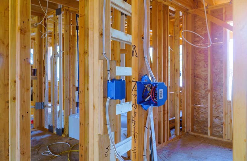 framing and electrical wiring in a house